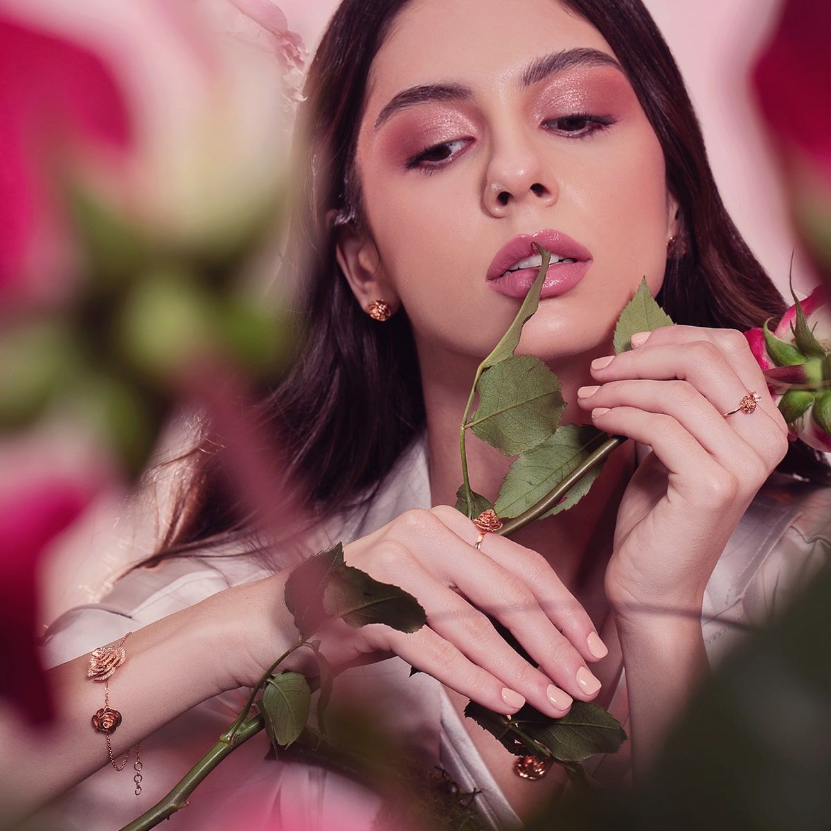 D’NOUR Rose Thank You Gold Mini Earrings in Pink Gold product view 2