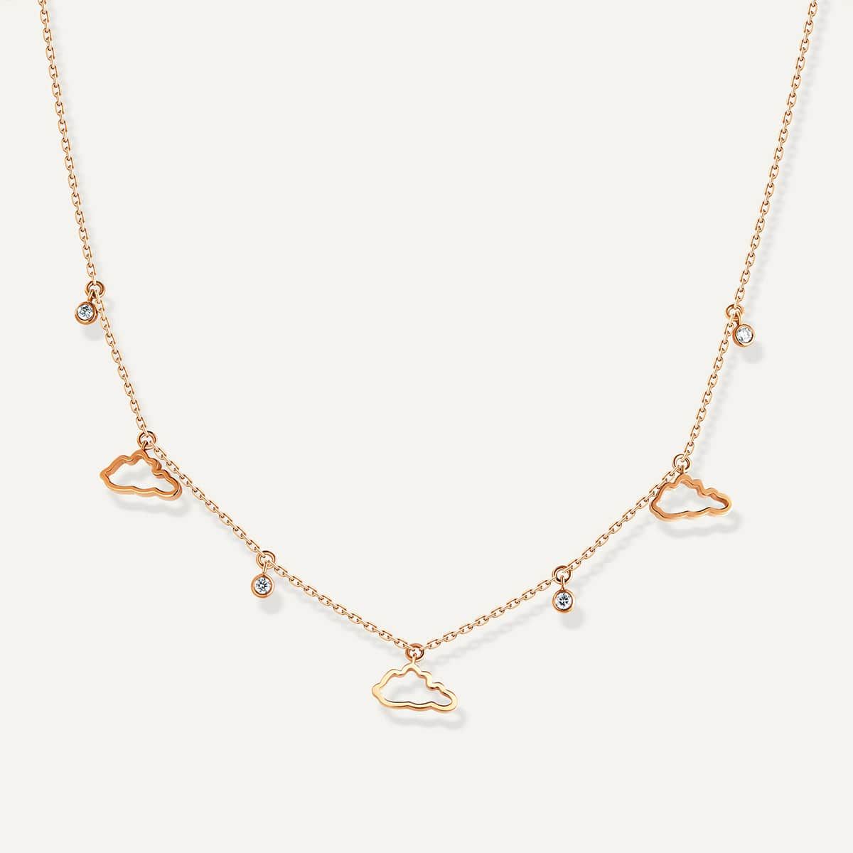 D’NOUR Cloud Love 3 Cloud Necklace in Pink Gold on white background