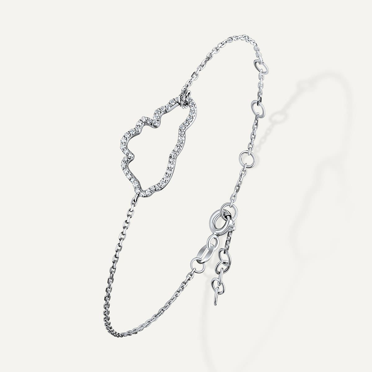 D’NOUR Cloud Love Diamond Line Bracelet in White Gold on white background