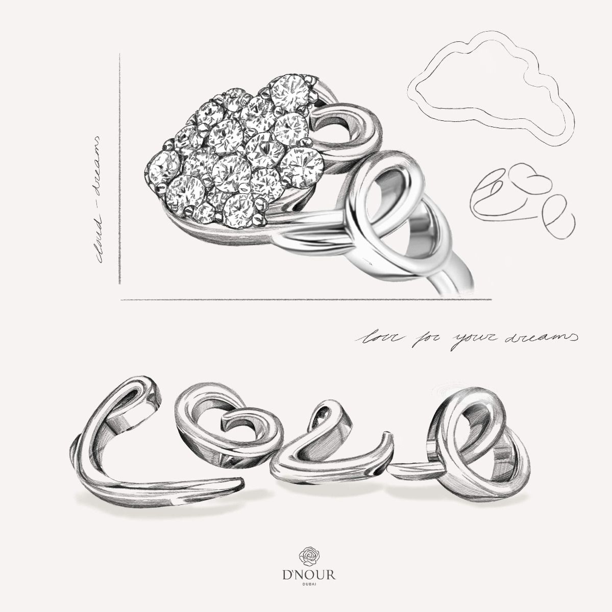 D’NOUR Cloud Love Diamond Line Bracelet in White Gold product view 5
