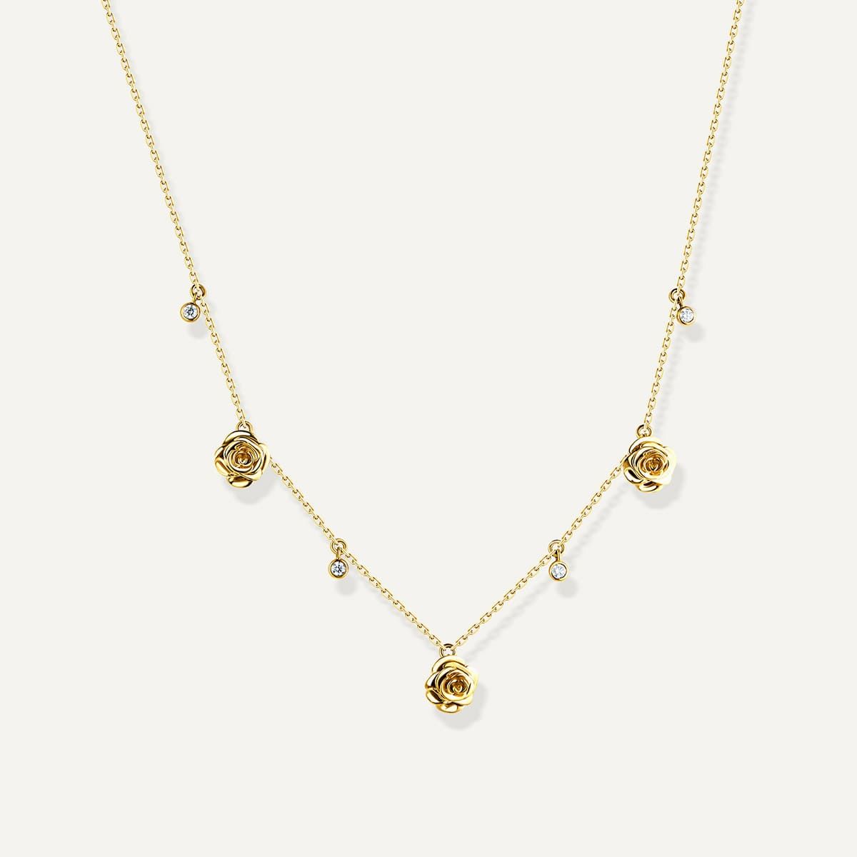 D’NOUR Rose Thank You Three Pendant Necklace in Yellow Gold on white background