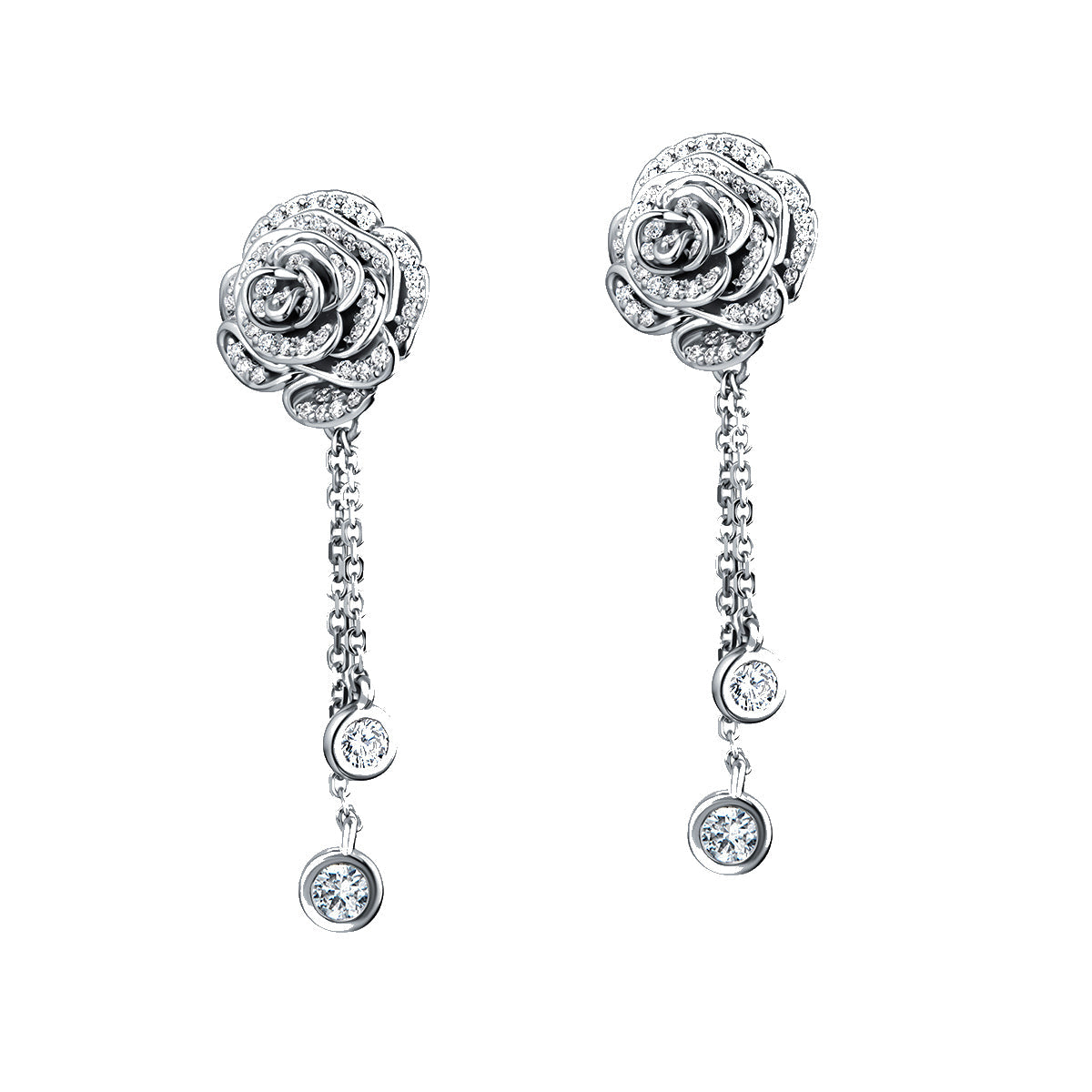 D’NOUR Rose Thank You Dangling Diamond Earrings on pure white background