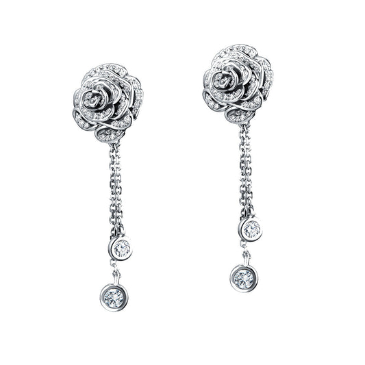 D’NOUR Rose Thank You Dangling Diamond Earrings on pure white background