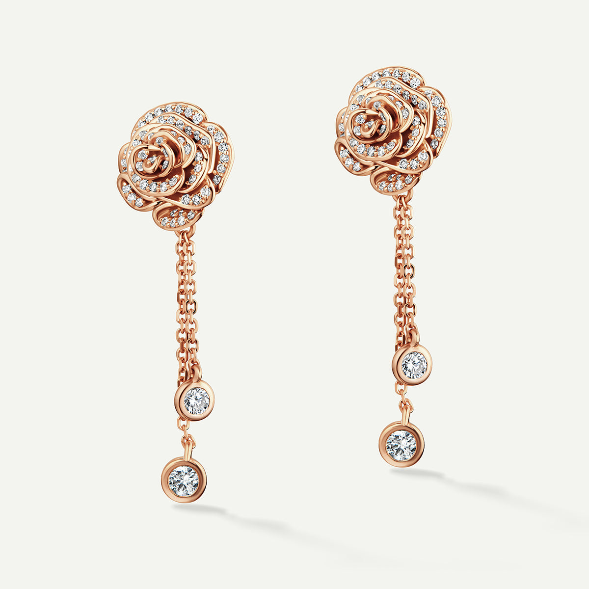 D’NOUR Rose Thank You Dangling Diamond Earrings in Rose Gold
