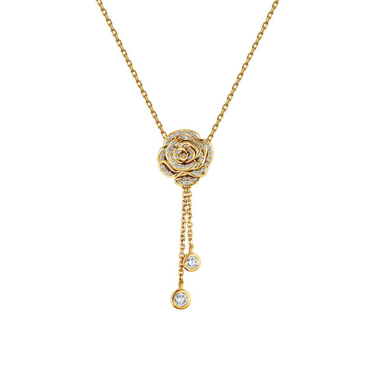 D’NOUR Rose Thank You Dangling Diamond Pendant on pure white background