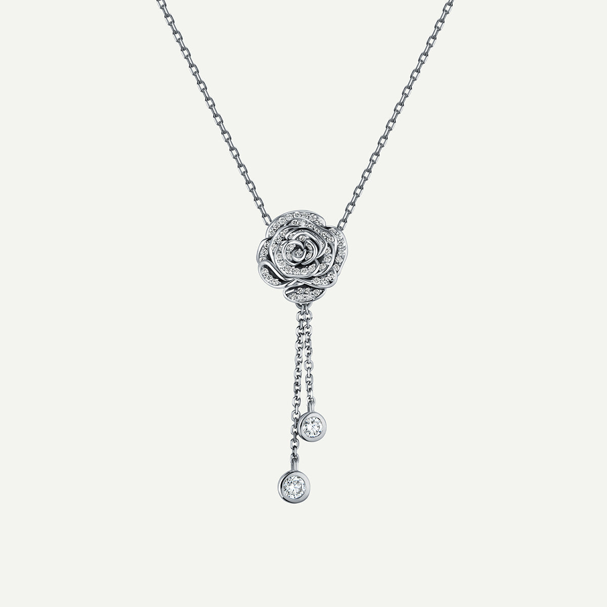 D’NOUR Rose Thank You Dangling Diamond Pendant in White Gold