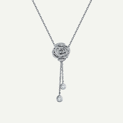 D’NOUR Rose Thank You Dangling Diamond Pendant in White Gold