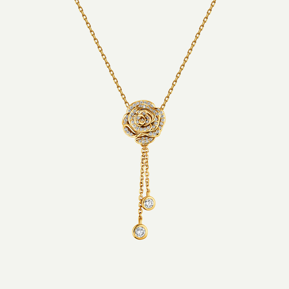 D’NOUR Rose Thank You Dangling Diamond Pendant in Yellow Gold
