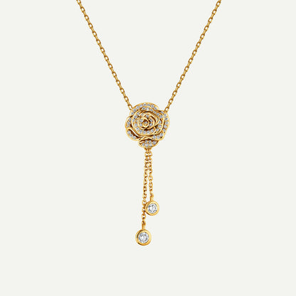 D’NOUR Rose Thank You Dangling Diamond Pendant in Yellow Gold