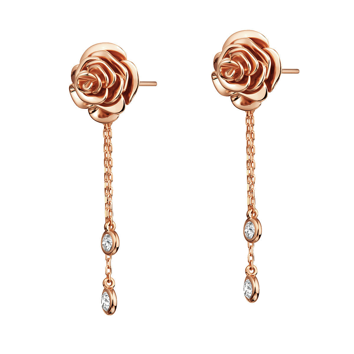 D’NOUR Rose Thank You Dangling Mini Gold Earrings on pure white background