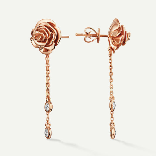D'NOUR Rose Thank You Dangling Mini Gold Earrings rose gold detail