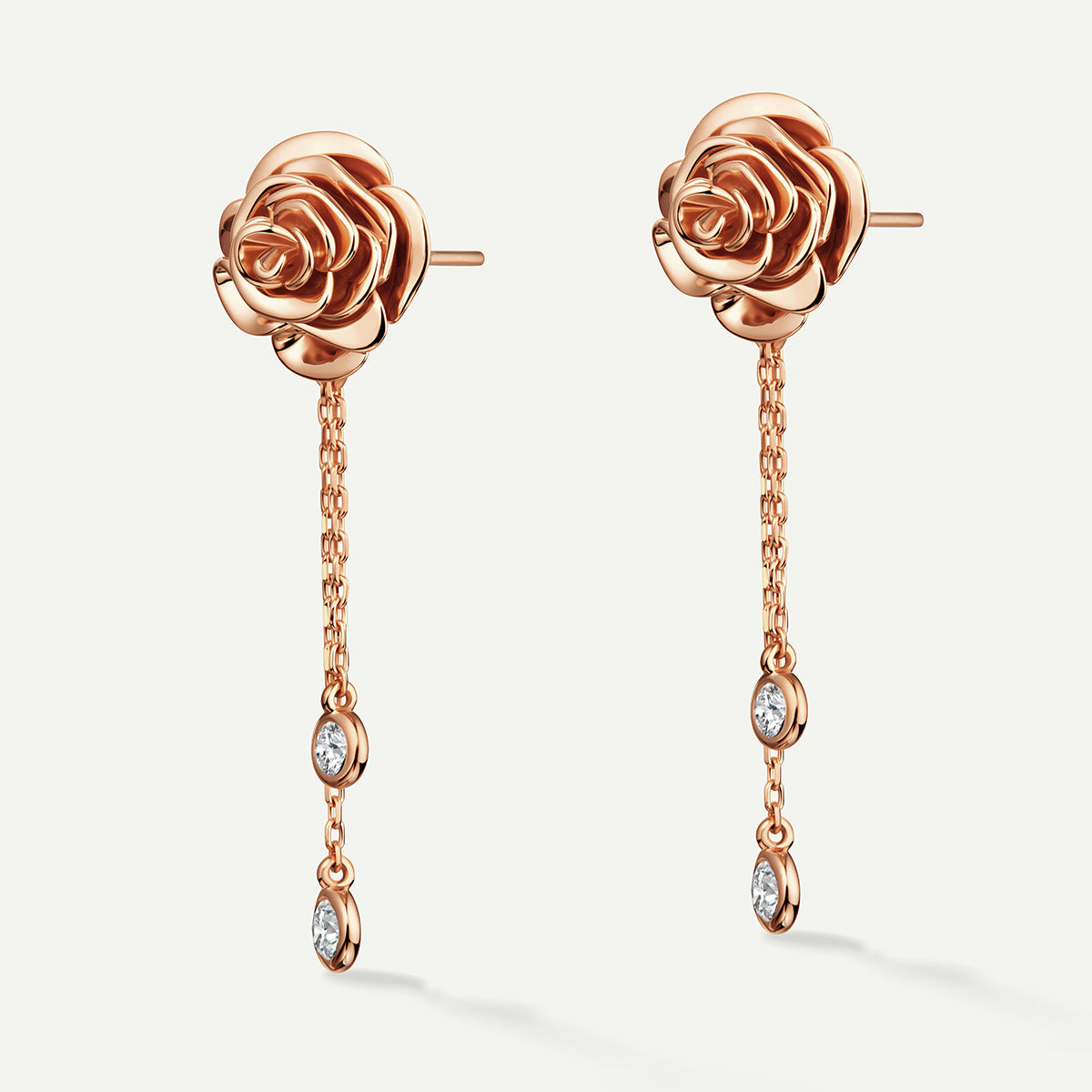 D’NOUR Rose Thank You Dangling Mini Gold Earrings in Rose Gold