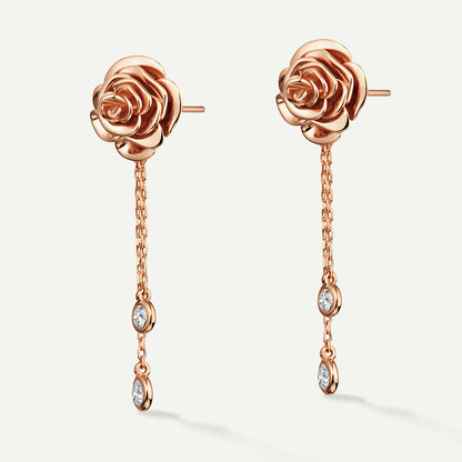 D’NOUR Rose Thank You Dangling Mini Gold Earrings in Rose Gold