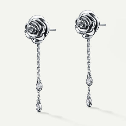 D’NOUR Rose Thank You Dangling Mini Gold Earrings in White Gold
