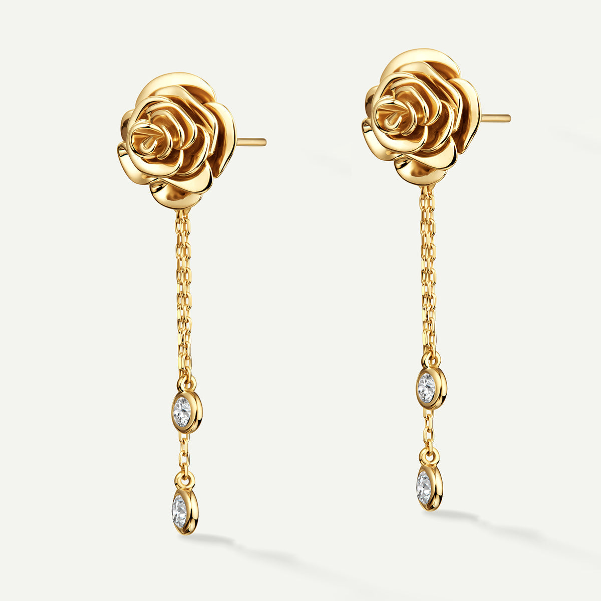 D’NOUR Rose Thank You Dangling Mini Gold Earrings in Yellow Gold