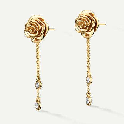D’NOUR Rose Thank You Dangling Mini Gold Earrings in Yellow Gold