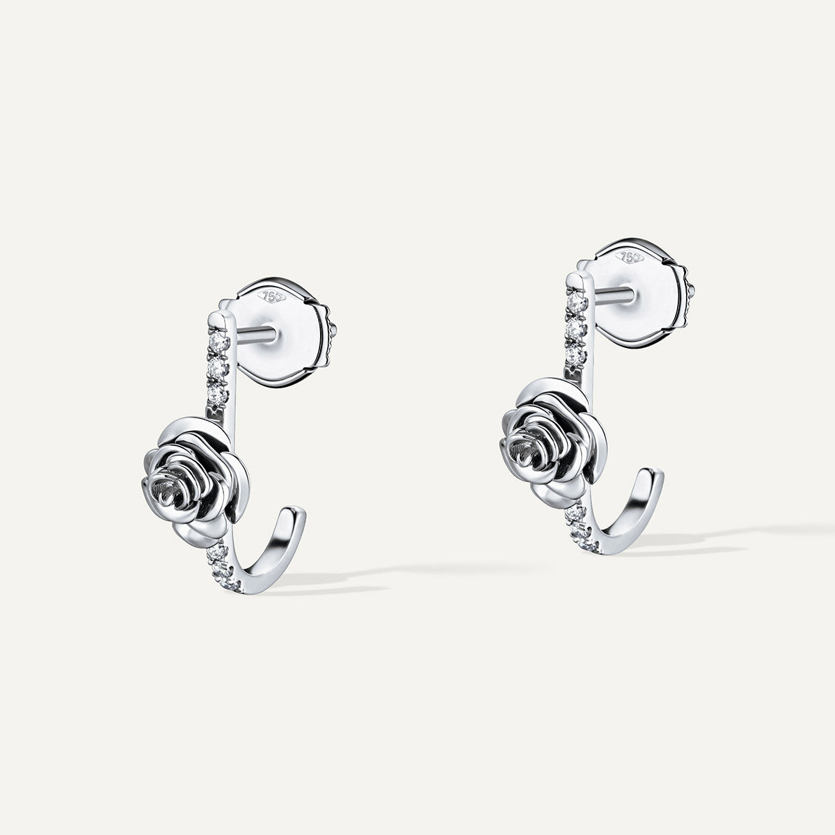 D’NOUR Rose Thank You Diamond Earrings in White Gold