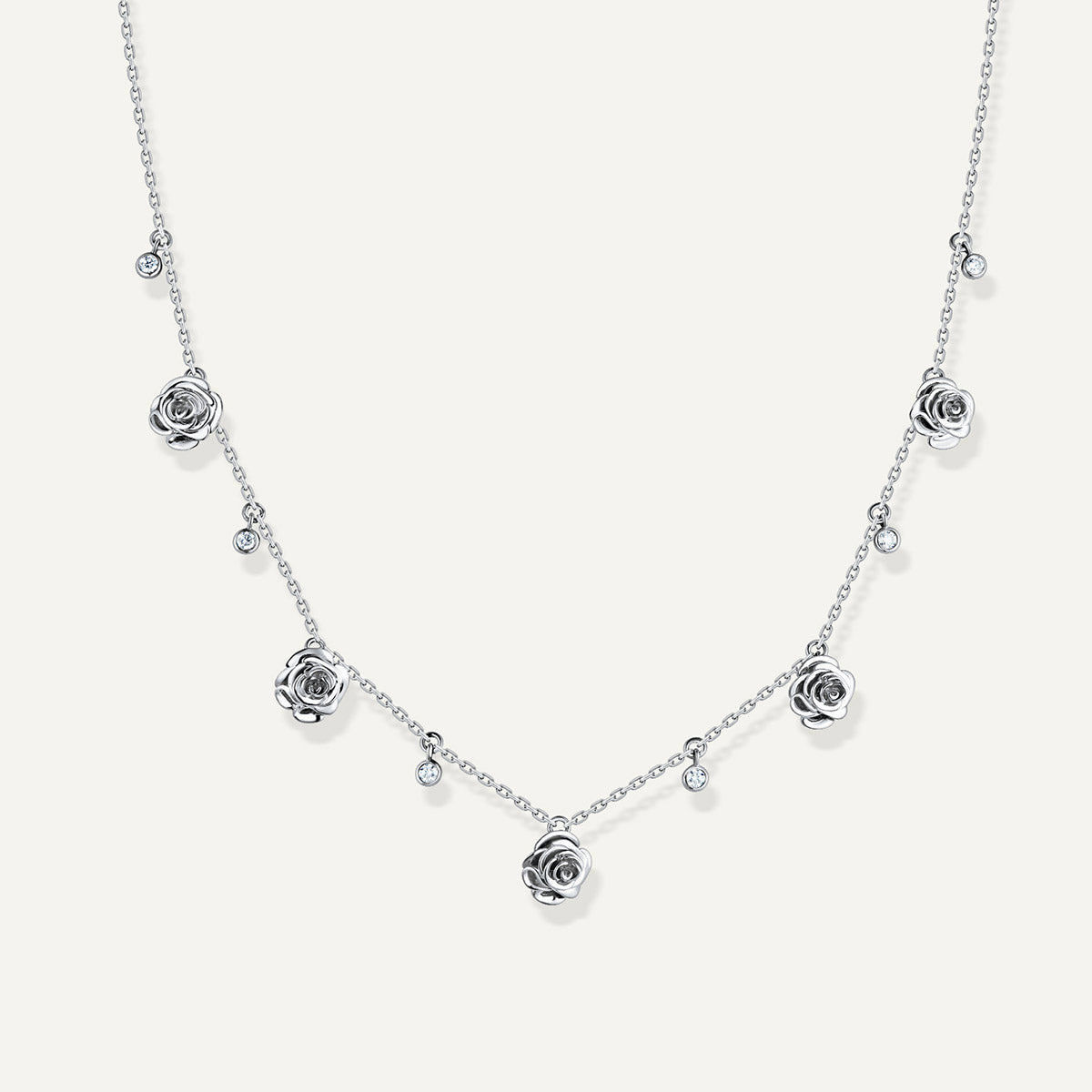 D’NOUR Rose Thank You Five Pendant Diamond Necklace in White Gold