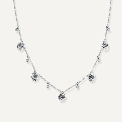 D’NOUR Rose Thank You Five Pendant Diamond Necklace in White Gold