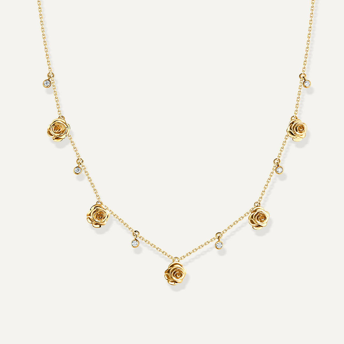 D’NOUR Rose Thank You Five Pendant Diamond Necklace in Yellow Gold