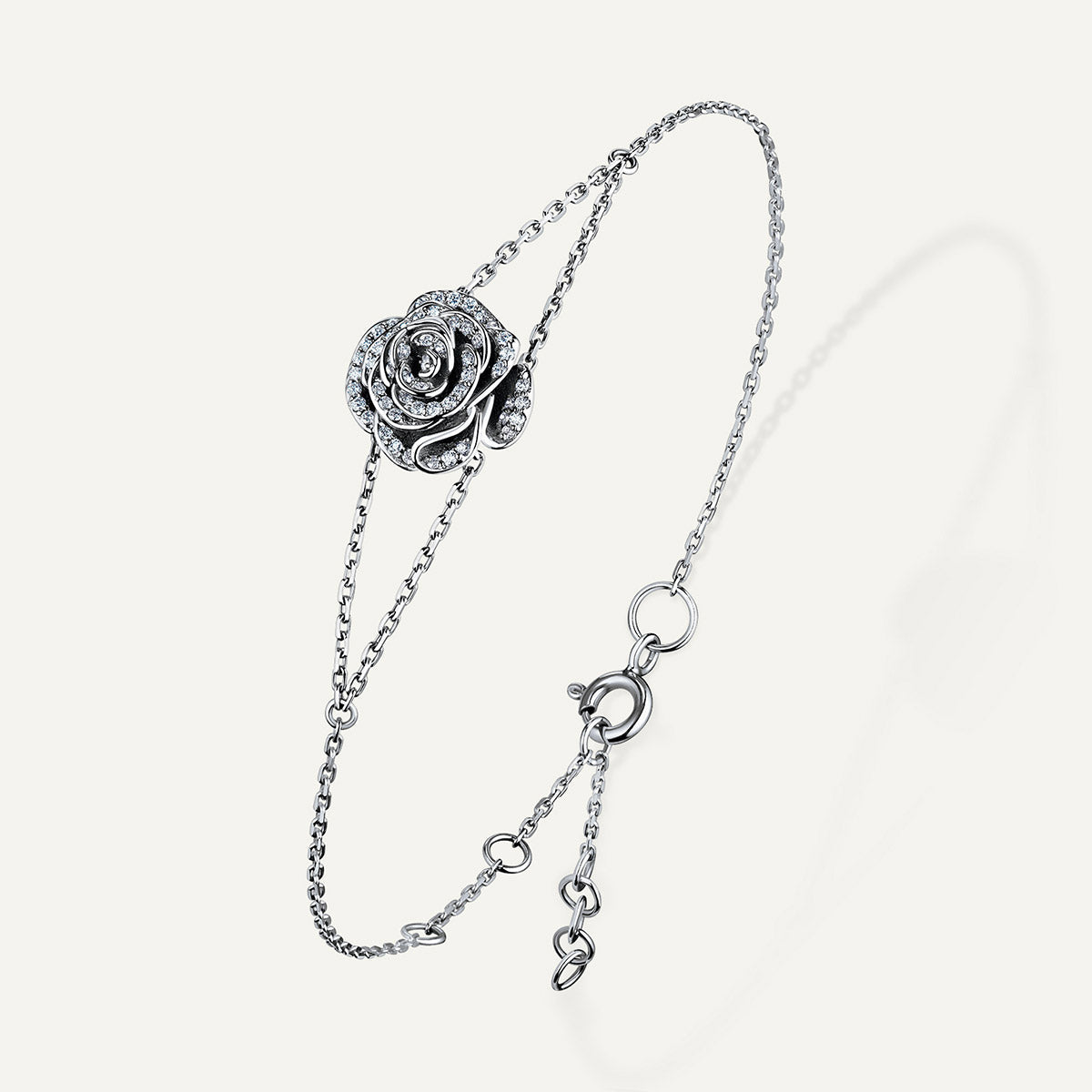 D’NOUR Rose Thank You Full Diamond Mini Bracelet in White Gold