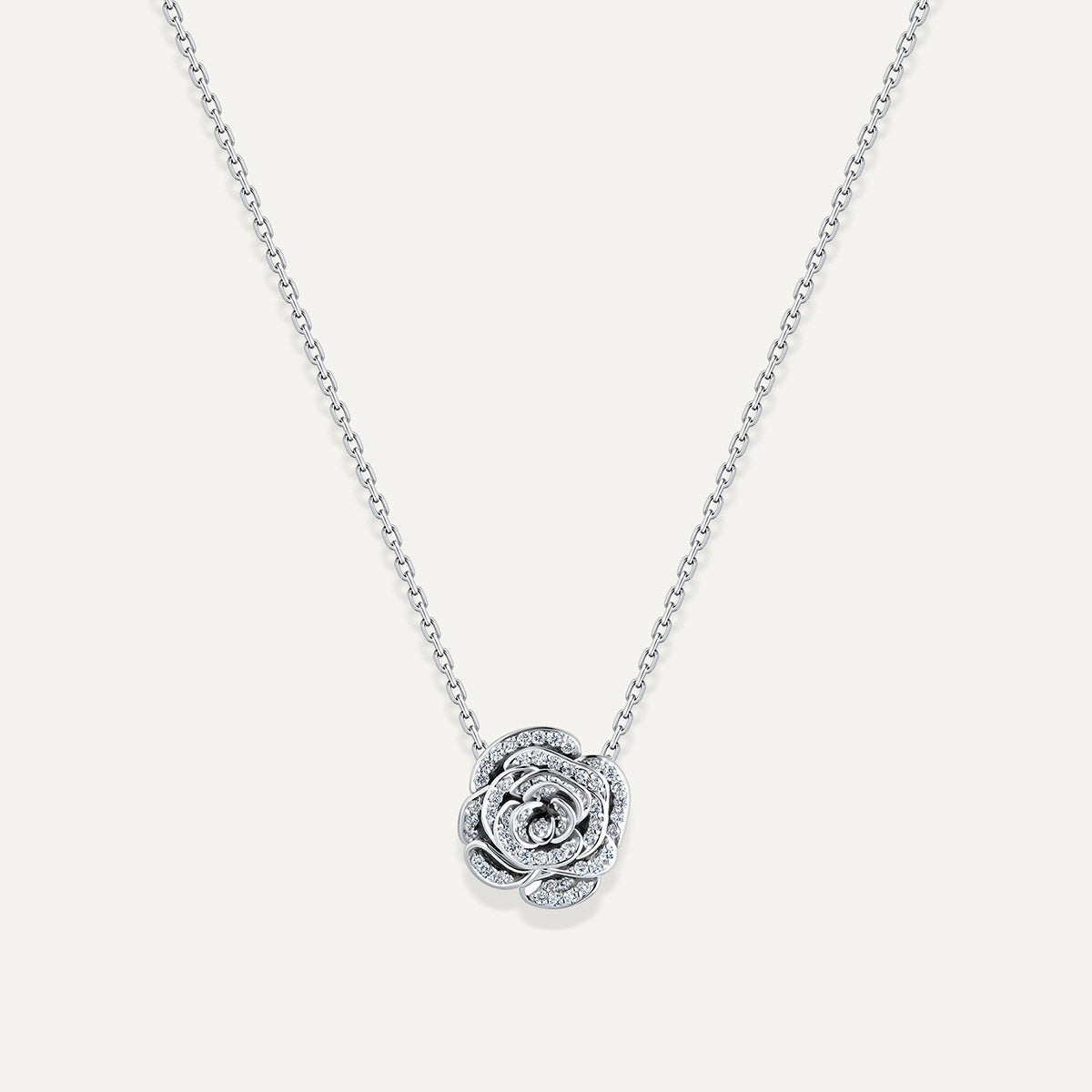 D’NOUR Rose Thank You Full Diamond Mini Pendant in White Gold