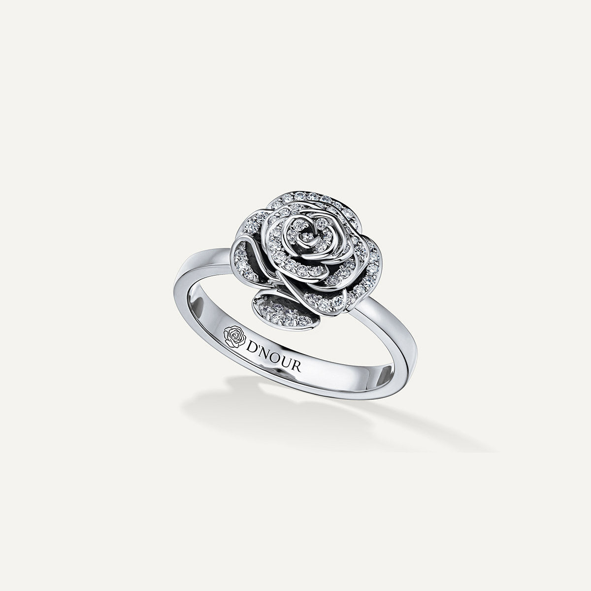 D’NOUR Rose Thank You Full Diamond Mini Ring in White Gold