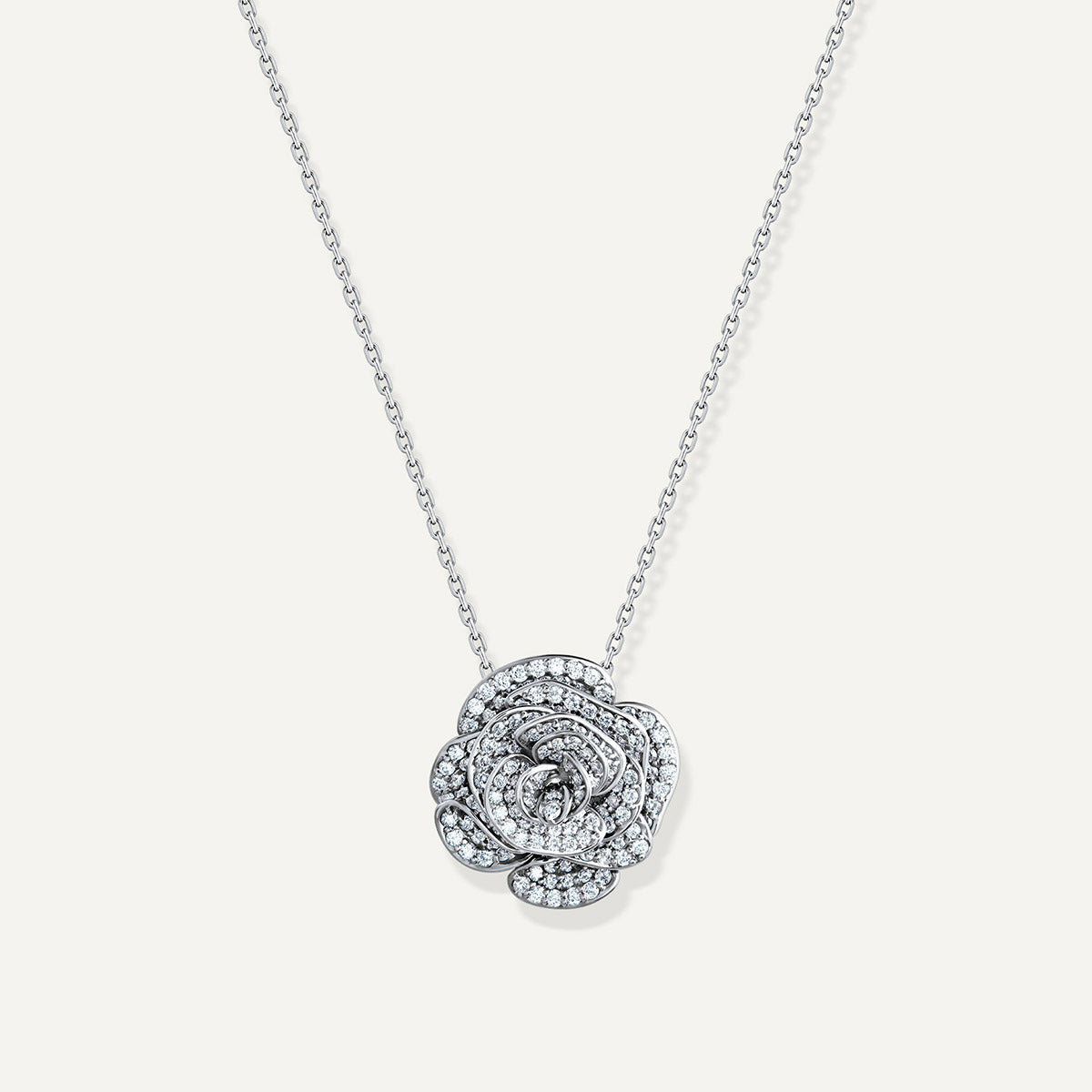 D’NOUR Rose Thank You Full Diamond Pendant in White Gold