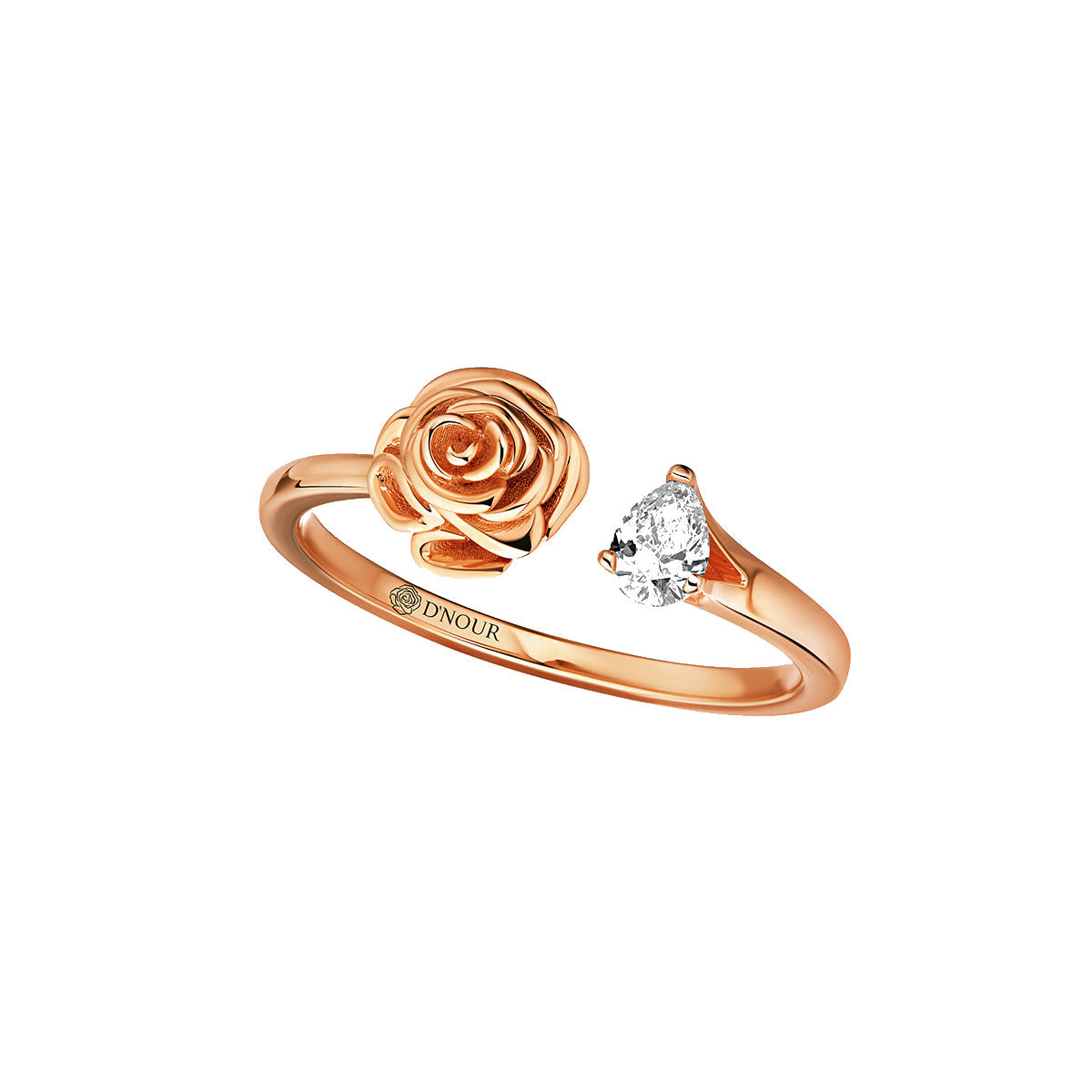 D’NOUR Rose Thank You Full Pear Diamond Ring on pure white background