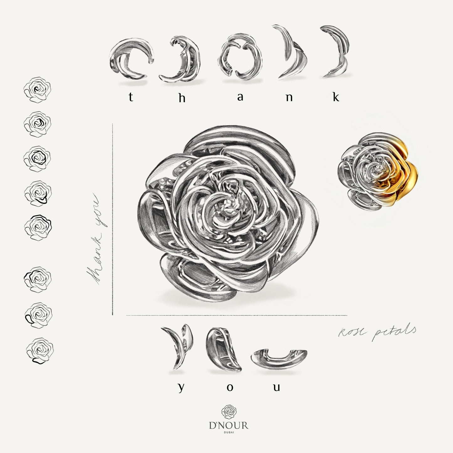 D'NOUR Rose Thank You Gold Mini Ring