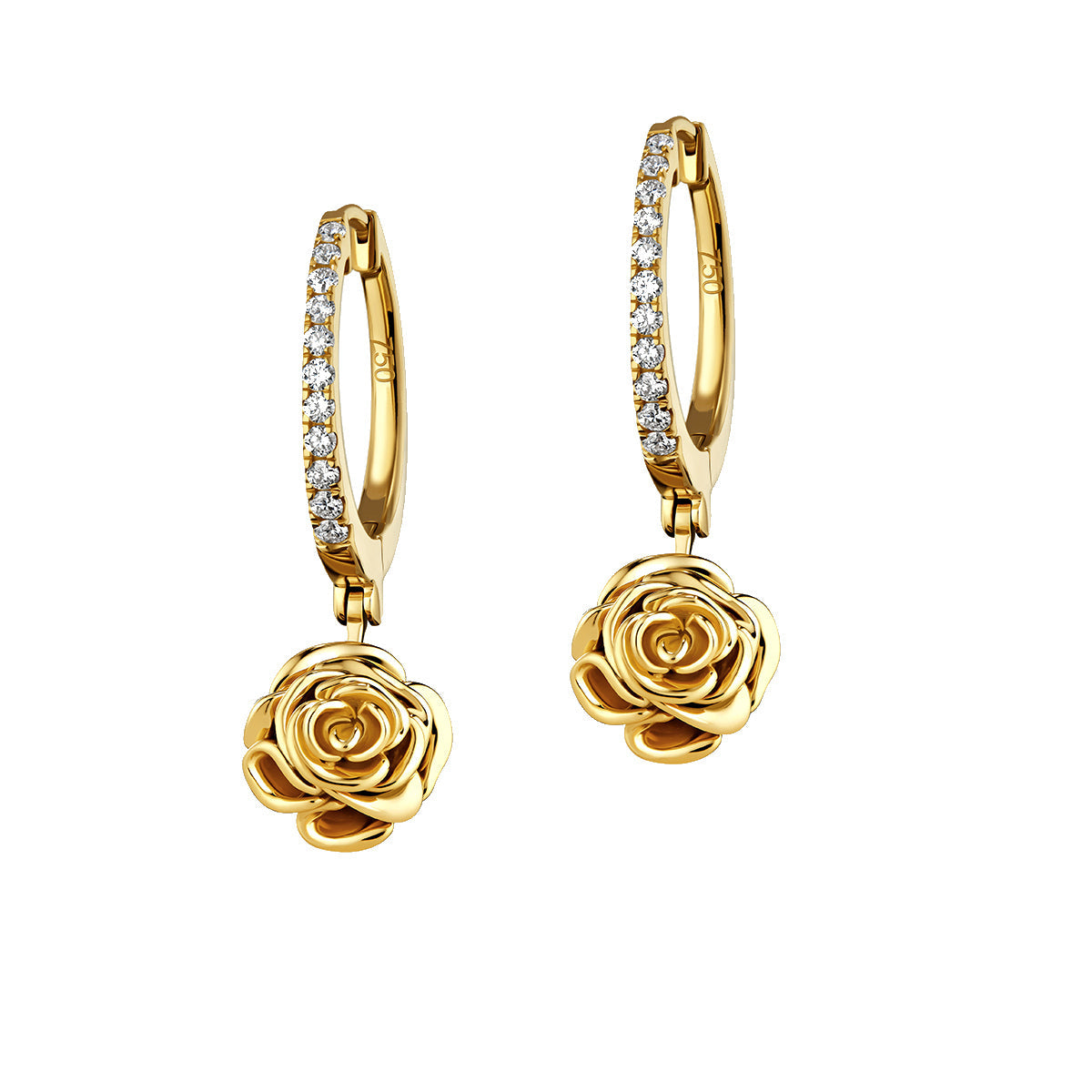 D’NOUR Rose Thank You Hoop Diamond Earrings on pure white background