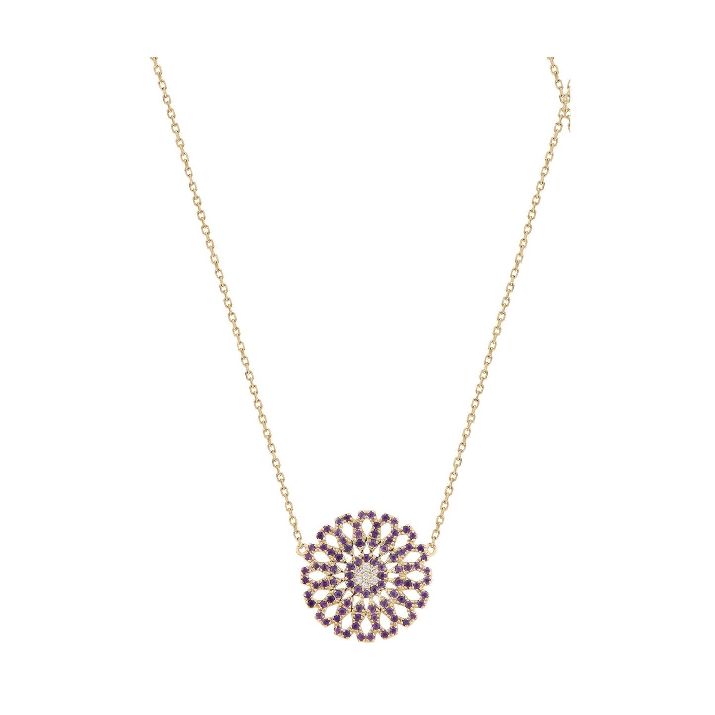Marea Pure Necklace by Donydo – Yellow Gold Amethyst Set face