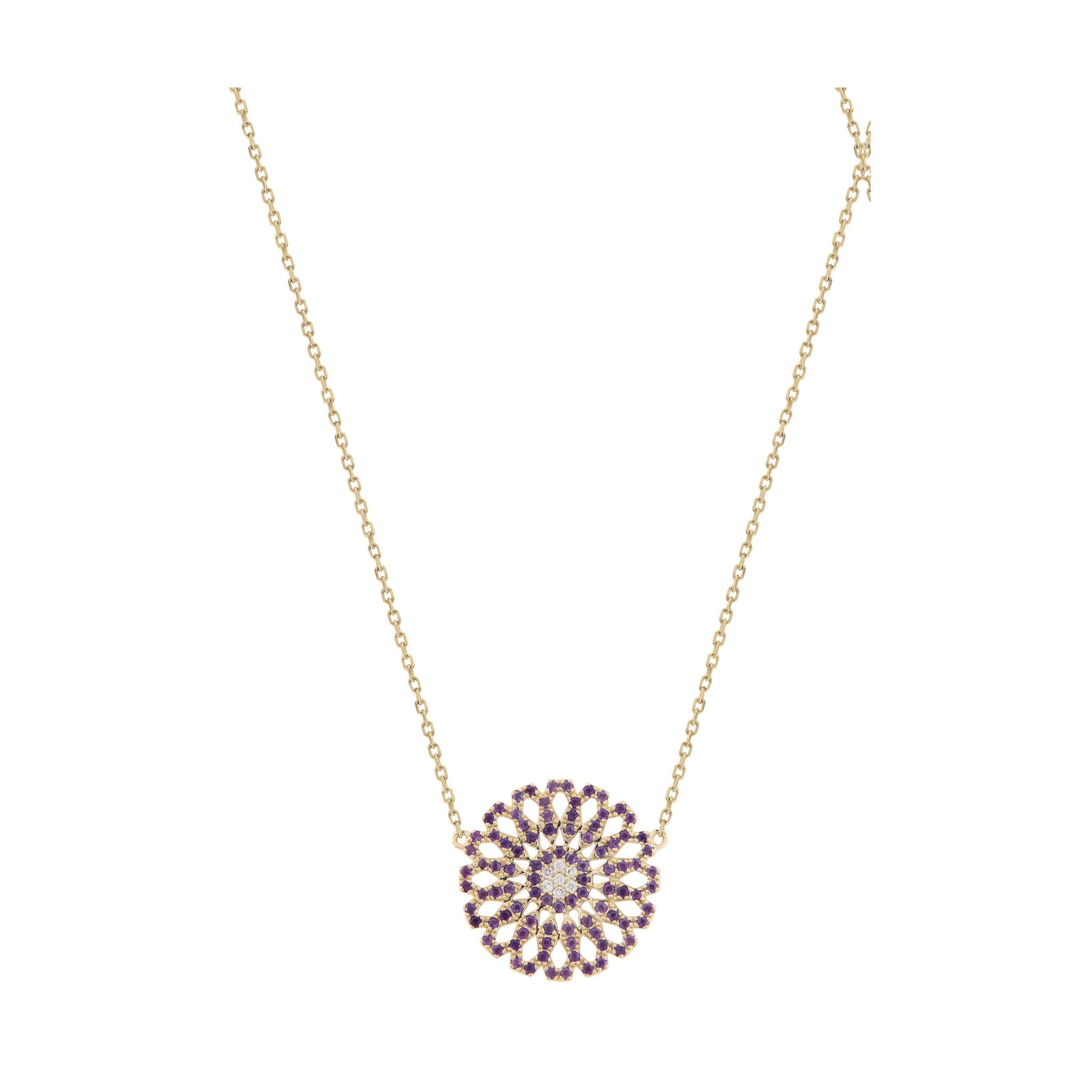 Marea Pure Necklace by Donydo – Yellow Gold Amethyst Set face