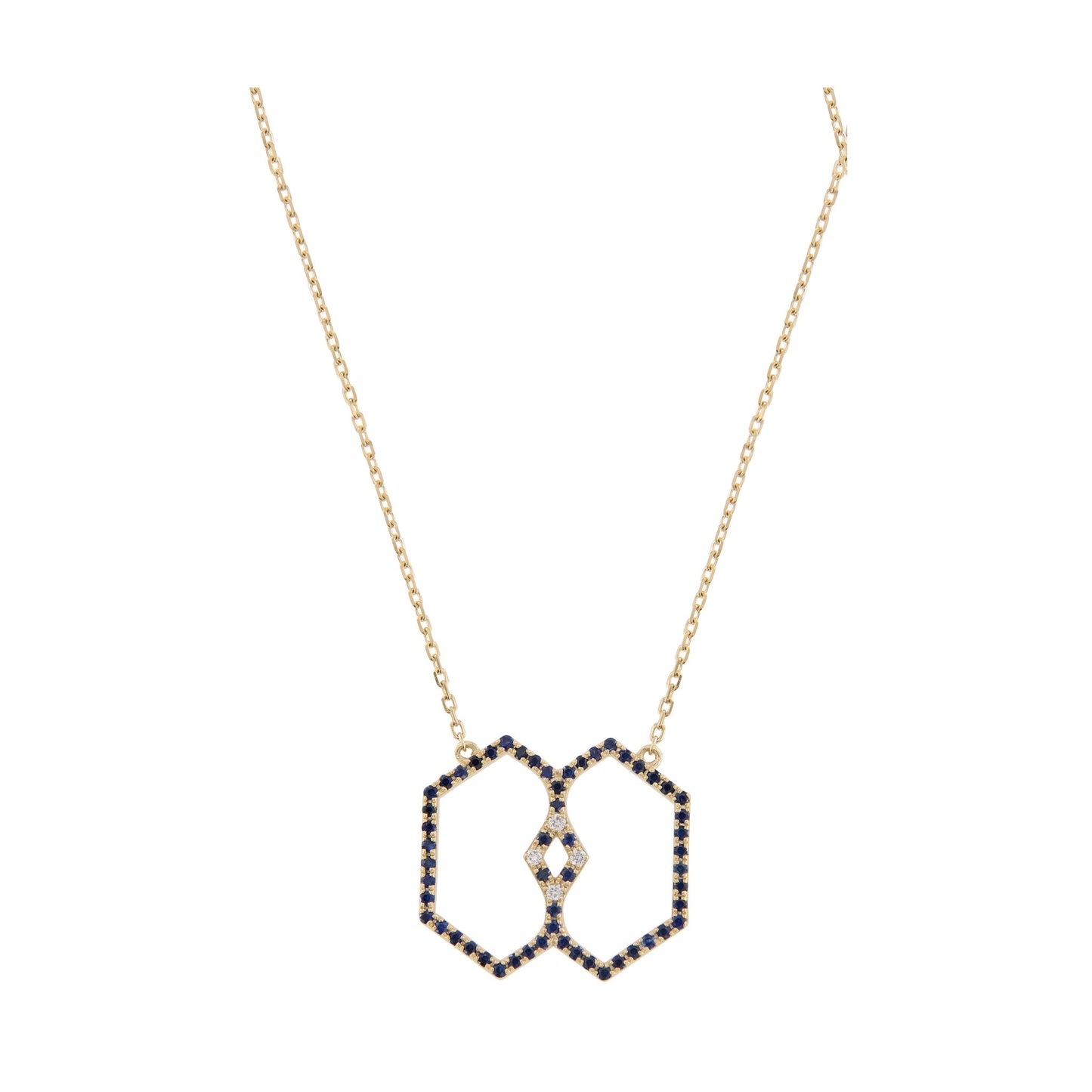 Marea Vision Necklace by Donydo – Yellow Gold Sapphire & Diamond Set face
