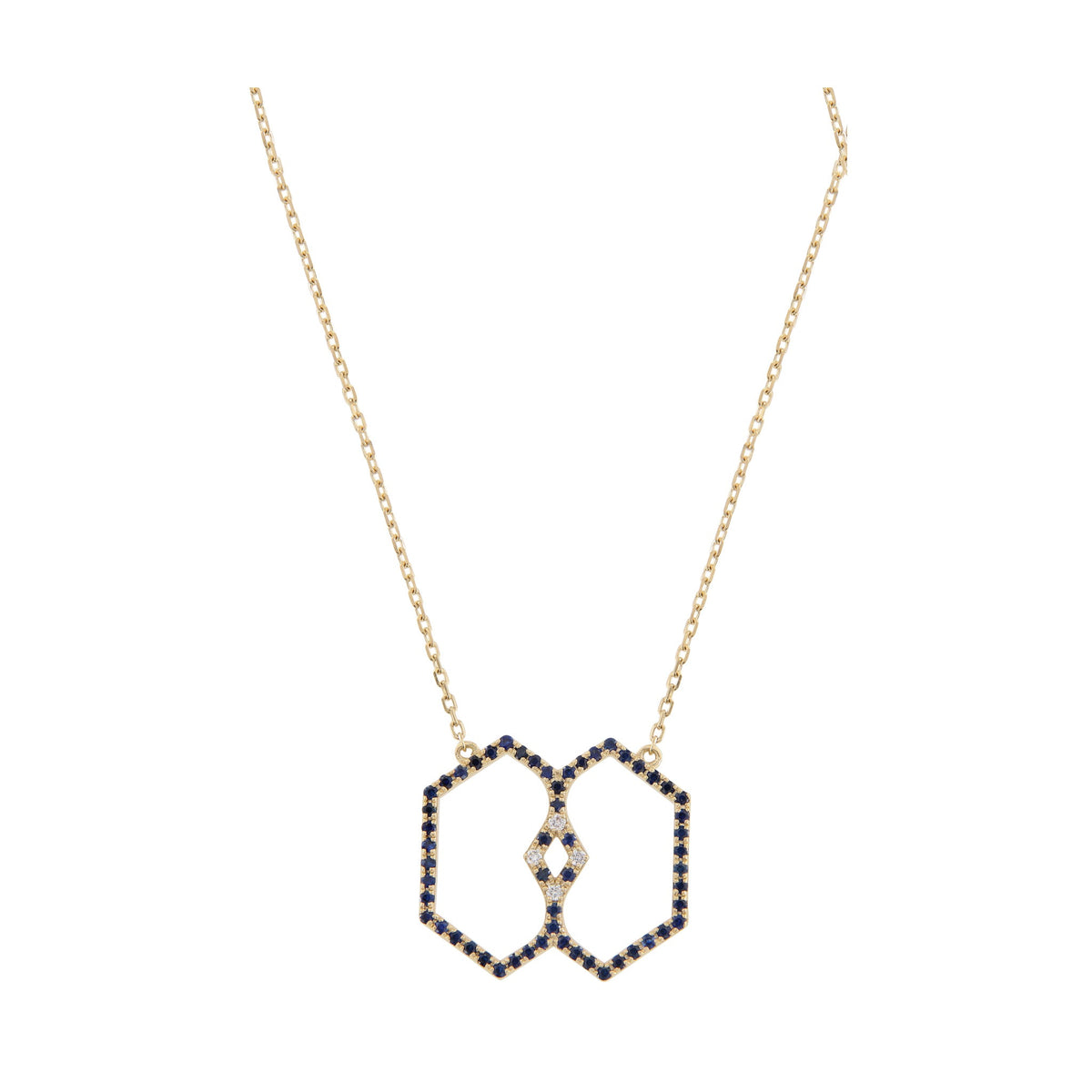 Marea Vision Necklace by Donydo – Yellow Gold Sapphire & Diamond Set face
