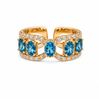DTopaz Blue Topaz Diamond Ring in 18K gold on a white background