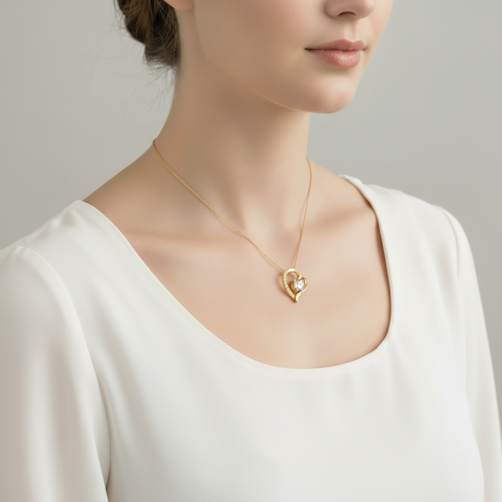 Eternal Heart Pendant in yellow gold, model lifestyle view