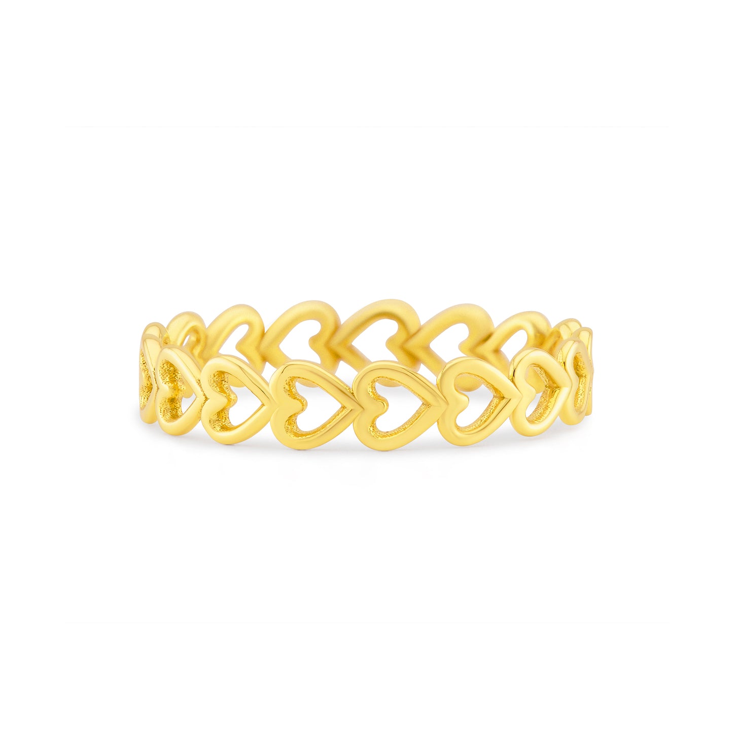 Gold heart-shaped bracelet on a white background