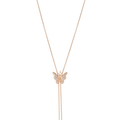 Butterfly-shaped pendant on a rose gold chain against a white background