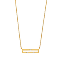 Gold necklace with a horizontal bar pendant on a white background