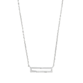 White gold necklace with a rectangular pendant on a white background