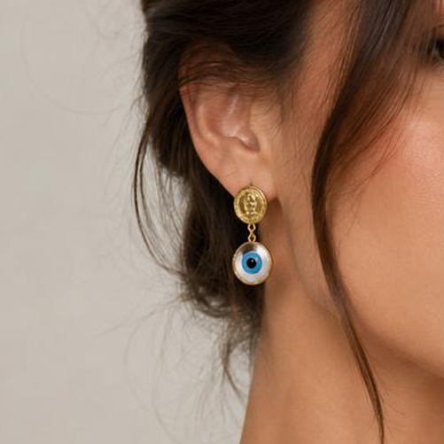 DTopaz 24K Gold Coin Earrings, worn view
