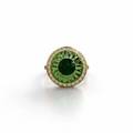 18k yellow gold ring with verdelite, diamond halo, and green enamel, additional view