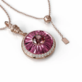 18k rose gold pendant with rubellite, diamond halo, and burgundy enamel, additional view