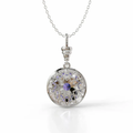 18k white gold pendant with tanzanite, diamond halo, and sky blue enamel, additional view
