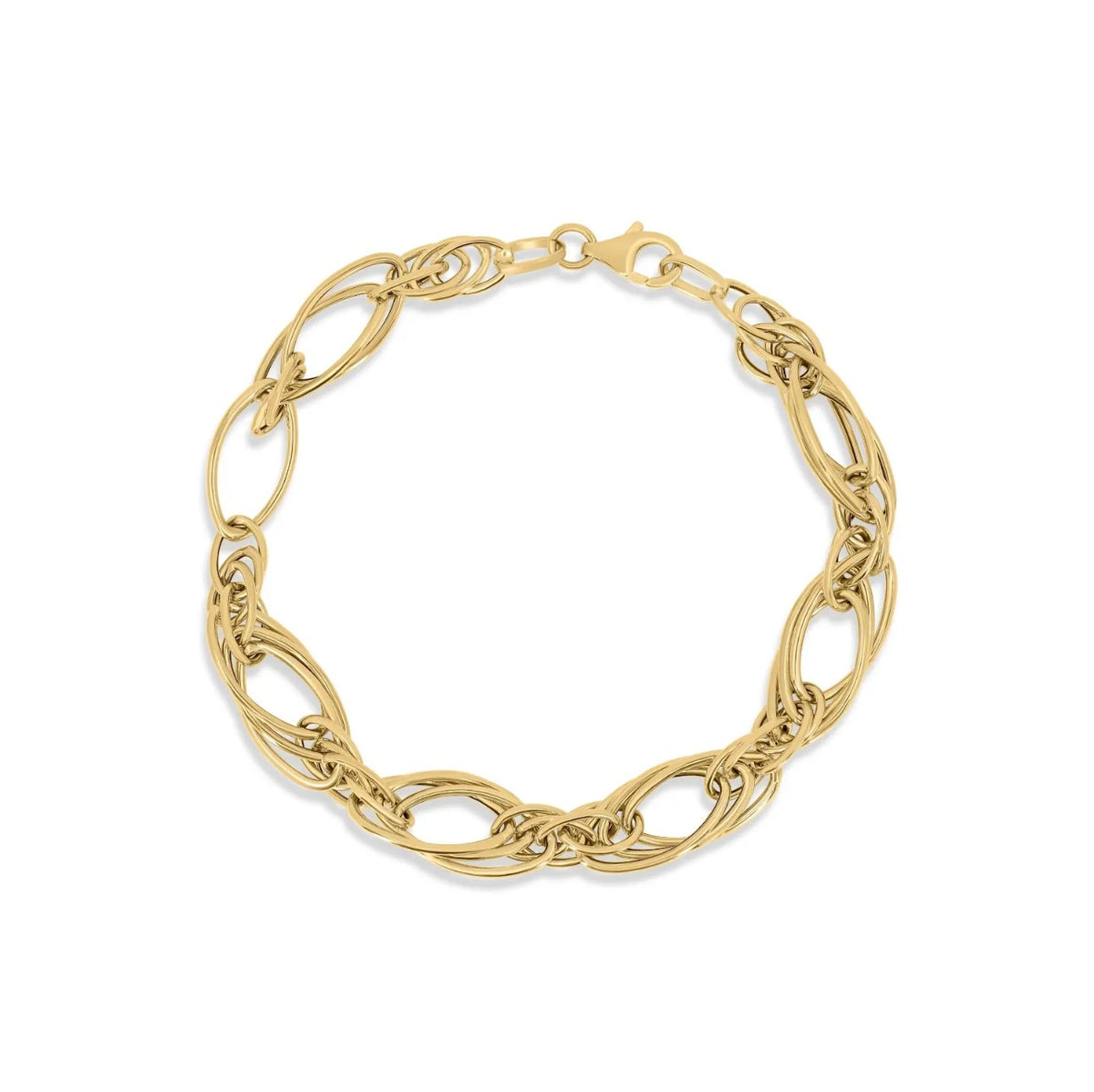 Gold chain bracelet on a white background