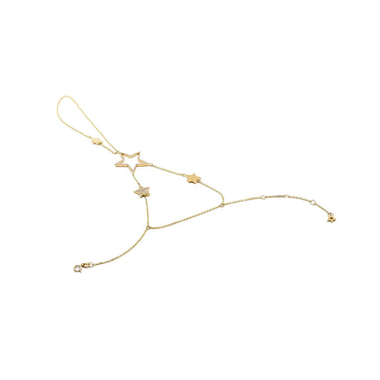 18K yellow gold Stars Hand Chain with star charms on a white background