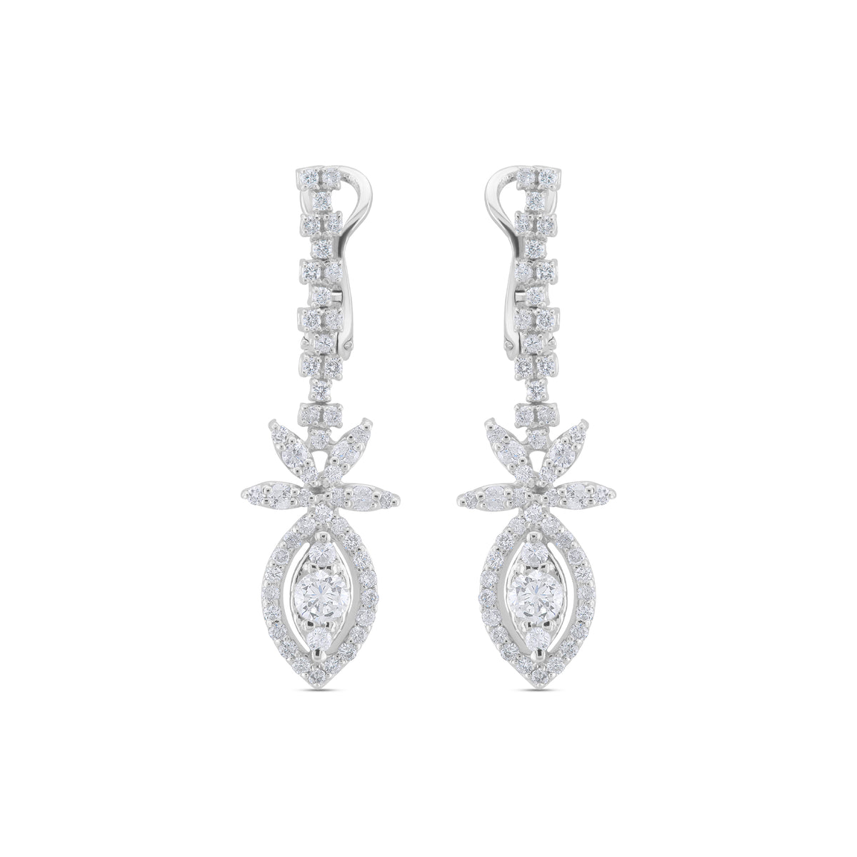 Pair of diamond earrings on a white background
