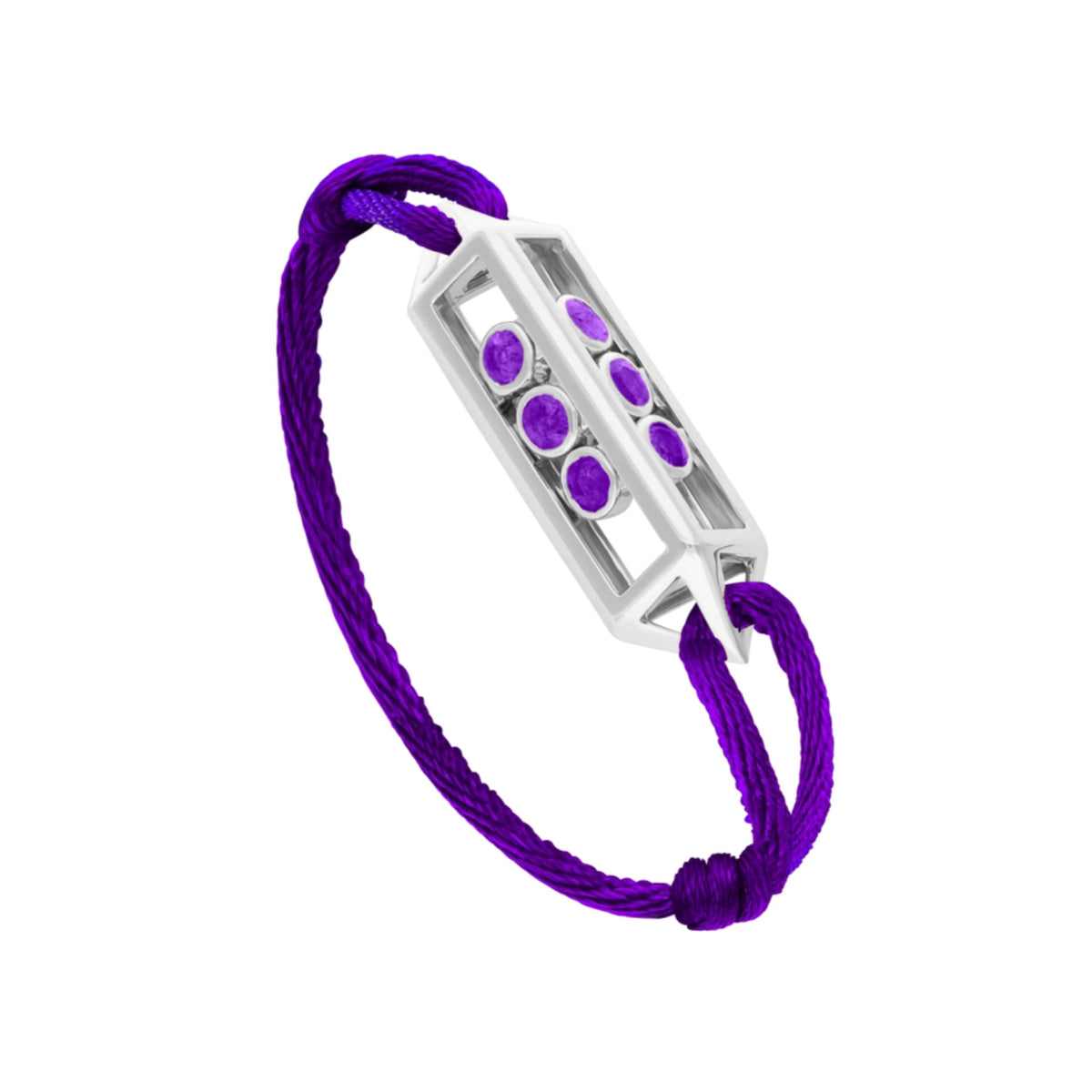 18k white gold cage-design bracelet with purple sapphires and diamonds
