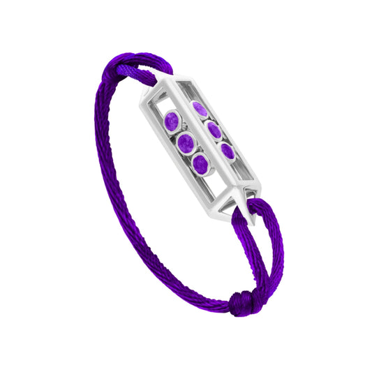 18k white gold cage-design bracelet with purple sapphires and diamonds